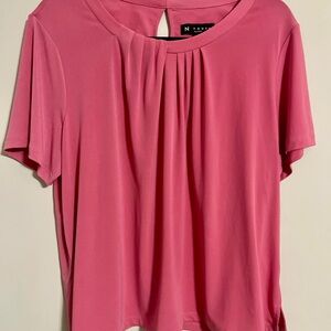 N Touch Women's Pink Pleated Short Sleeve Blouse Top PL Keyhole Back Work career